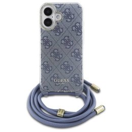 Oryginalne Etui IPHONE 16 Guess Hardcase Crossbody Cord 4G Print (GUHCP16SHC4SEB) niebieskie