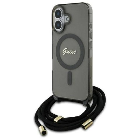 Oryginalne Etui IPHONE 16 Guess Hardcase Crossbody Cord Script MagSafe (GUHMP16SHCTSGNSK) czarne