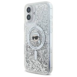 Oryginalne Etui IPHONE 16 Karl Lagerfeld Hardcase Liquid Glitter Karl Head MagSafe (KLHMP16SLGKISGH) transparentne