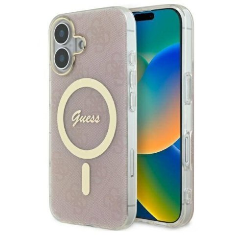 Oryginalne Etui IPHONE 16 PLUS Guess Hardcase IML 4G MagSafe (GUHMP16MH4STP) różowe