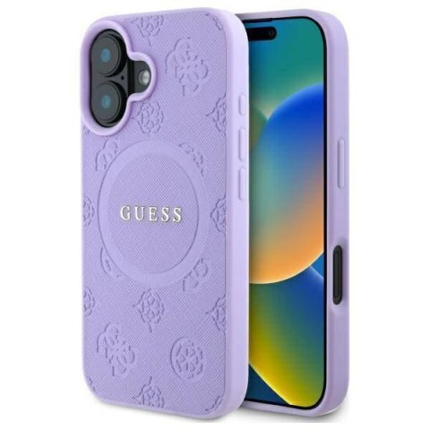 Oryginalne Etui IPHONE 16 PLUS Guess Hardcase Saffiano Peony Classic Logo MagSafe (GUHMP16MPSAPSMEU) fioletowe