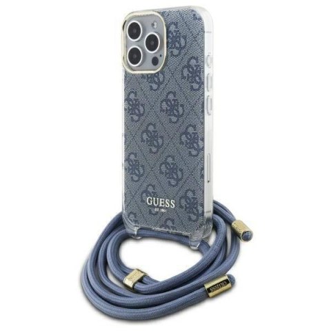 Oryginalne Etui IPHONE 16 PRO Guess Hardcase Crossbody Cord 4G Print (GUHCP16LHC4SEB) niebieskie