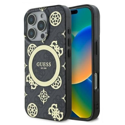 Oryginalne Etui IPHONE 16 PRO Guess Hardcase IML Peony On 4G Background MagSafe (GUHMP16LH4PYEEK) czarne