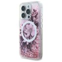 Oryginalne Etui IPHONE 16 PRO Guess Hardcase Liquid Glitter Flower MagSafe (GUHMP16LLFMWTP) różowe