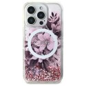 Oryginalne Etui IPHONE 16 PRO Guess Hardcase Liquid Glitter Flower MagSafe (GUHMP16LLFMWTP) różowe