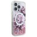 Oryginalne Etui IPHONE 16 PRO Guess Hardcase Liquid Glitter Flower MagSafe (GUHMP16LLFMWTP) różowe