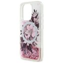 Oryginalne Etui IPHONE 16 PRO Guess Hardcase Liquid Glitter Flower MagSafe (GUHMP16LLFMWTP) różowe