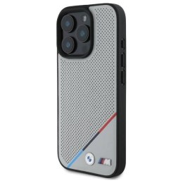 Oryginalne Etui IPHONE 16 PRO MAX BMW Hardcase M Perforated Tricolor Line MagSafe (BMHMP16X23PUPDG) szare