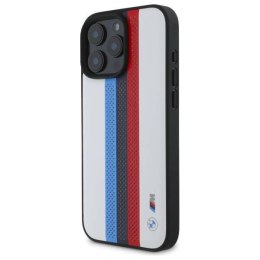 Oryginalne Etui IPHONE 16 PRO MAX BMW Hardcase M Perforated Tricolor Printed Stripes MagSafe (BMHMP16X23PUPTH) białe