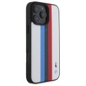 Oryginalne Etui IPHONE 16 PRO MAX BMW Hardcase M Perforated Tricolor Printed Stripes MagSafe (BMHMP16X23PUPTH) białe