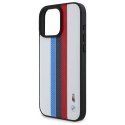 Oryginalne Etui IPHONE 16 PRO MAX BMW Hardcase M Perforated Tricolor Printed Stripes MagSafe (BMHMP16X23PUPTH) białe