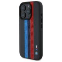 Oryginalne Etui IPHONE 16 PRO MAX BMW Hardcase M Perforated Tricolor Printed Stripes MagSafe (BMHMP16X23PUPTK) czarne