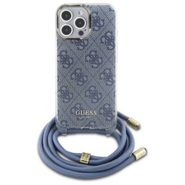 Oryginalne Etui IPHONE 16 PRO MAX Guess Hardcase Crossbody Cord 4G Print (GUHCP16XHC4SEB) niebieskie