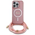 Oryginalne Etui IPHONE 16 PRO MAX Guess Hardcase Crossbody Cord Script MagSafe (GUHMP16XHCTSGNSP) różowe