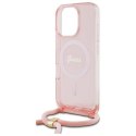 Oryginalne Etui IPHONE 16 PRO MAX Guess Hardcase Crossbody Cord Script MagSafe (GUHMP16XHCTSGNSP) różowe