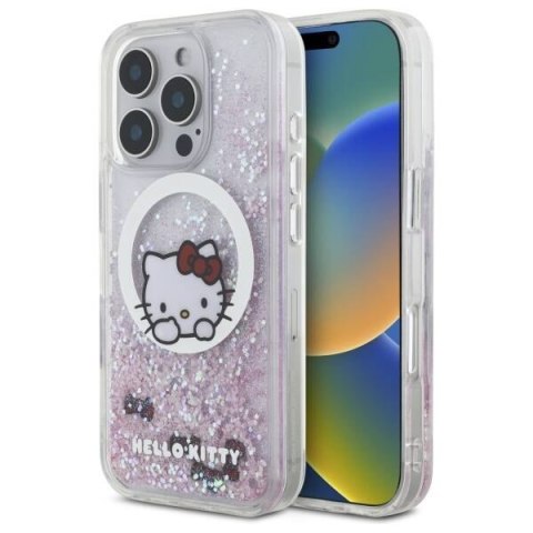 Oryginalne Etui IPHONE 16 PRO MAX Hello Kitty Hardcase Liquid Glitter Sweet Kitty Bows MagSafe (HKHMP16XLSWKH) białe