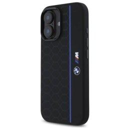 Oryginalne Etui IPHONE 16 BMW Hardcase Silicone Hexagon Blue Line MagSafe (BMHMP16S23SHEB) czarne