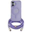 Oryginalne Etui IPHONE 16 Guess Hardcase Crossbody Cord Script MagSafe (GUHMP16SHCTSGNSU) fioletowe