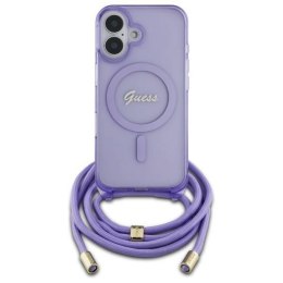 Oryginalne Etui IPHONE 16 Guess Hardcase Crossbody Cord Script MagSafe (GUHMP16SHCTSGNSU) fioletowe