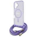 Oryginalne Etui IPHONE 16 Guess Hardcase Crossbody Cord Script MagSafe (GUHMP16SHCTSGNSU) fioletowe