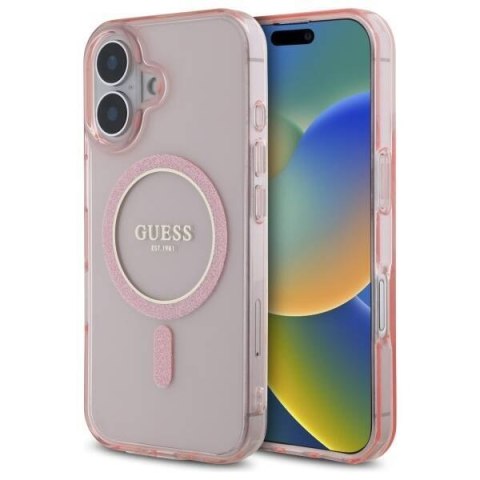 Oryginalne Etui IPHONE 16 Guess Hardcase IML Glitter Circle MagSafe (GUHMP16SHFGEREP) różowe