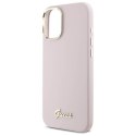 Oryginalne Etui IPHONE 16 Guess Hardcase Silicone Script Metal Logo & Frame (GUHCP16SSMBSLP) różowe