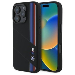 Oryginalne Etui IPHONE 16 PRO BMW Hardcase Silicone Cut Tricolor Lines MagSafe (BMHMP16L23SCUK) czarne