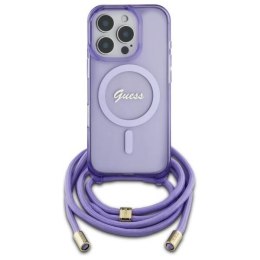 Oryginalne Etui IPHONE 16 PRO Guess Hardcase Crossbody Cord Script MagSafe (GUHMP16LHCTSGNSU) fioletowe