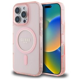 Oryginalne Etui IPHONE 16 PRO Guess Hardcase IML Glitter Circle MagSafe (GUHMP16LHFGEREP) różowe