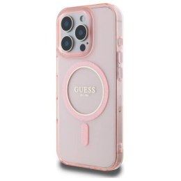 Oryginalne Etui IPHONE 16 PRO Guess Hardcase IML Glitter Circle MagSafe (GUHMP16LHFGEREP) różowe