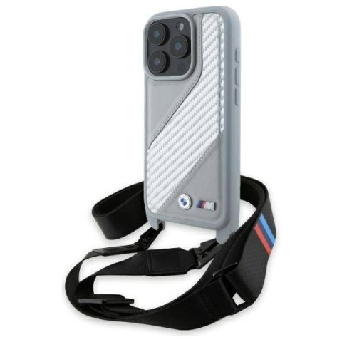 Oryginalne Etui IPHONE 16 PRO MAX BMW Hardcase M Edition Carbon Stripe & Strap (BMHCP16X23PSCCG) szare