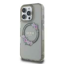 Oryginalne Etui IPHONE 16 PRO MAX Guess Hardcase IML Flowers Wreath MagSafe (GUHMP16XHFWFCK) czarne