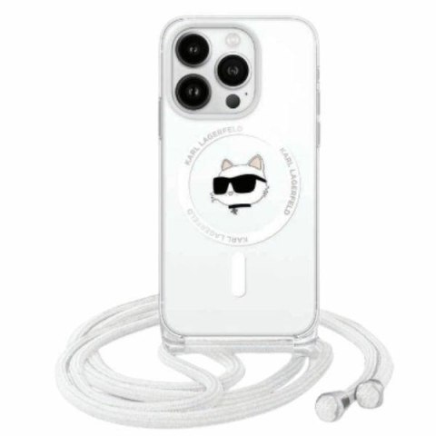 Oryginalne Etui IPHONE 16 PRO MAX Karl Lagerfeld Hardcase IML Choupette Head & Cord MagSafe (KLHMP16XHCCHNT) transparentne