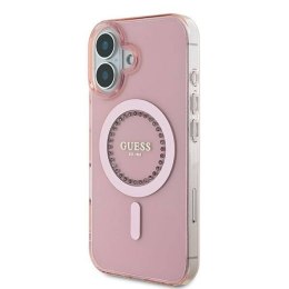 Oryginalne Etui IPHONE 16 Guess Hardcase IML Rhinestones MagSafe (GUHMP16SPFTDTEP) różowe