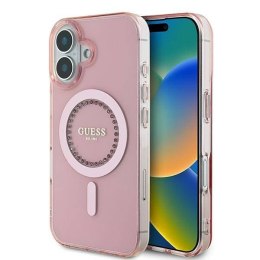 Oryginalne Etui IPHONE 16 PLUS Guess Hardcase IML Rhinestones MagSafe (GUHMP16MPFTDTEP) różowe