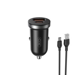 Ładowarka samochodowa XO CC56, 1x USB, 1x USB-C, 30W + kabel USB-C czarna