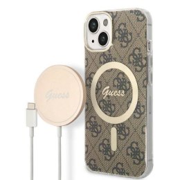 Oryginalne Etui IPHONE 14 Guess Hardcase 4G Print MagSafe + Wireless Charger (GUBPP14LHJEACSP) brązowe