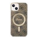 Oryginalne Etui IPHONE 14 Guess Hardcase 4G Print MagSafe + Wireless Charger (GUBPP14LHJEACSP) brązowe