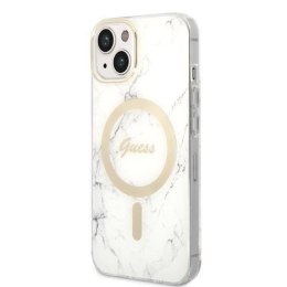 Oryginalne Etui IPHONE 14 Guess Hardcase Marble MagSafe + Wireless Charger (GUBPP14SHMEACSK) białe