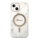 Oryginalne Etui IPHONE 14 Guess Hardcase Marble MagSafe + Wireless Charger (GUBPP14SHMEACSK) białe