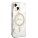 Oryginalne Etui IPHONE 14 Guess Hardcase Marble MagSafe + Wireless Charger (GUBPP14SHMEACSK) białe