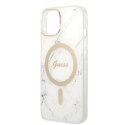 Oryginalne Etui IPHONE 14 Guess Hardcase Marble MagSafe + Wireless Charger (GUBPP14SHMEACSK) białe