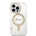 Oryginalne Etui IPHONE 14 PRO Guess Hardcase Marble MagSafe + Wireless Charger (GUBPP14MHMEACSH) białe