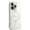 Oryginalne Etui IPHONE 14 PRO Guess Hardcase Marble MagSafe + Wireless Charger (GUBPP14MHMEACSH) białe