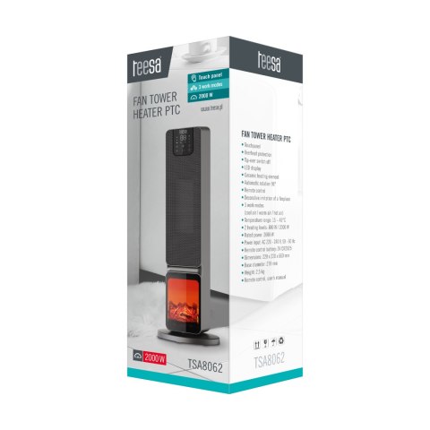 Termowentylator kolumnowy PTC Teesa z funkcją imitacją kominka (800/2000W)