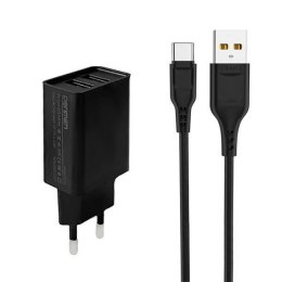 Ładowarka sieciowa DENMEN 2xUSB 2.1A + kabel USB-C czarna