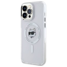 Oryginalne Etui IPHONE 13 PRO MAX Karl Lagerfeld Hardcase IML Metal Choupette Head MagSafe (KLHMP13XHLSCHH) białe