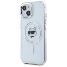 Oryginalne Etui IPHONE 15 PLUS Karl Lagerfeld Hardcase IML Metal Choupette Head MagSafe (KLHMP15MHLSCHH) białe