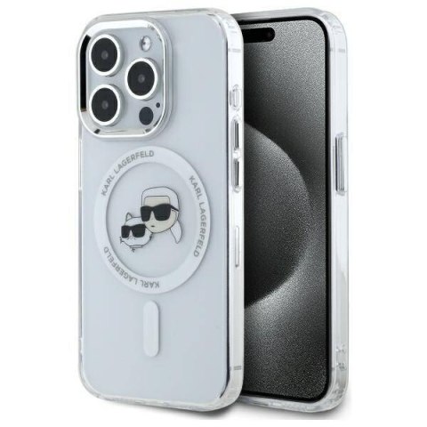 Oryginalne Etui IPHONE 15 PRO Karl Lagerfeld Hardcase IML Metal Karl&Choupette Head MagSafe (KLHMP15LHLSKCH) białe