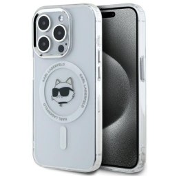 Oryginalne Etui IPHONE 15 PRO MAX Karl Lagerfeld Hardcase IML Metal Choupette Head MagSafe (KLHMP15XHLSCHH) białe